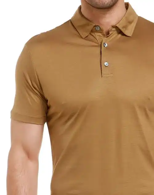 时尚舒适浅棕色短袖翻领t恤