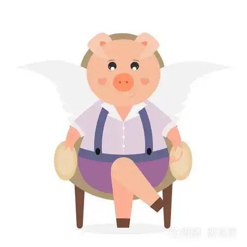 猪坐在扶手椅上长着天使的翅膀