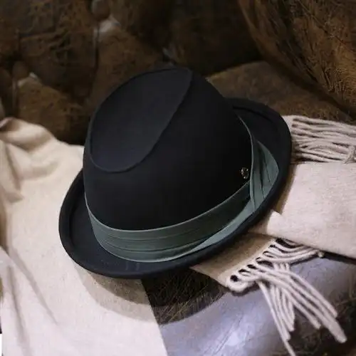 羊毛秋冬新款混色小礼帽缝线凹顶男友风爵爵士帽子