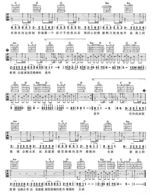 《冰雨》吉他谱_g调六线谱_简单版_刘德华插图1