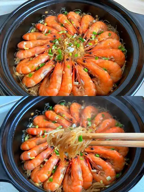 超简单又好吃的金针菇粉丝虾煲