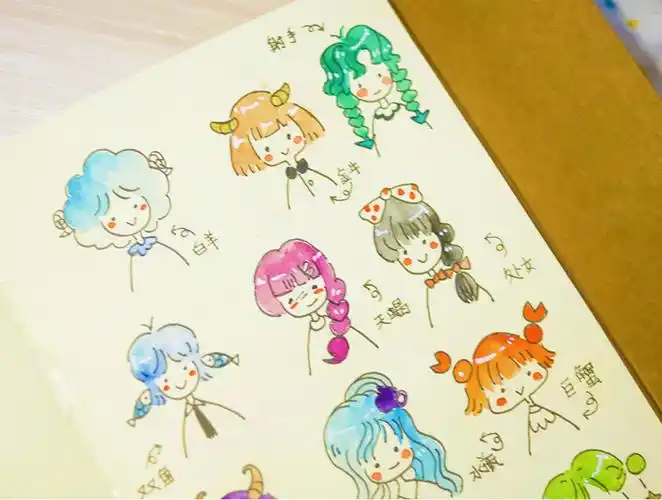 十二星座简笔画,哪个是属于你的?最后把自拍也画成手账素材