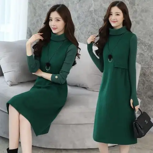 毛呢连衣裙中长款秋冬加厚