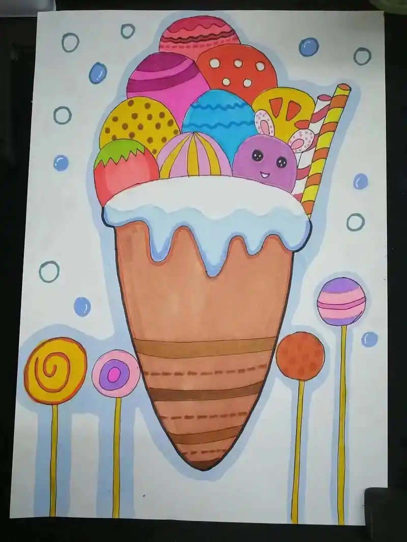 图文伙伴计划 幼儿园园中班美术课《冰淇淋》内含教案图#绘画 - 抖音