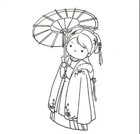 二次元古风少女简笔画