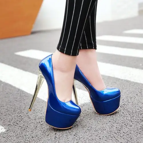 2018春季新款超高跟女鞋欧美夜店恨天高防水台细跟婚鞋圆头单鞋潮