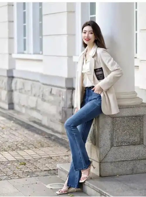 高腰牛仔裤搭配什么上衣好看图片