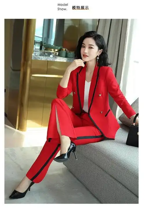 女装套装小西装女红色外套早春新款长袖女士小西服时尚气质修身商务