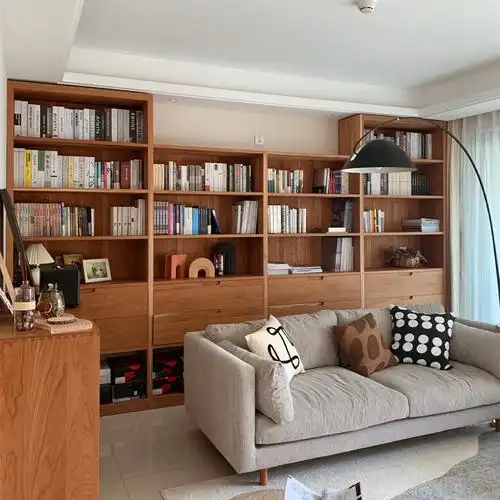 简弋/日式全实木书架整墙落地组合书柜满墙书房樱桃木展示柜定制