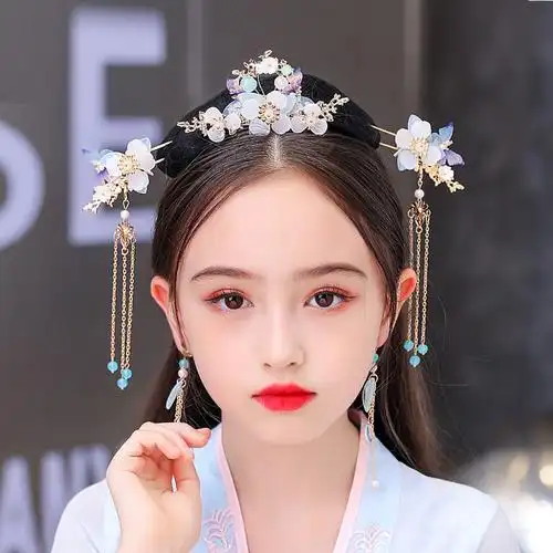 汉服儿童头饰古风发冠发簪步摇流苏中国风古代公主女童古装发饰品