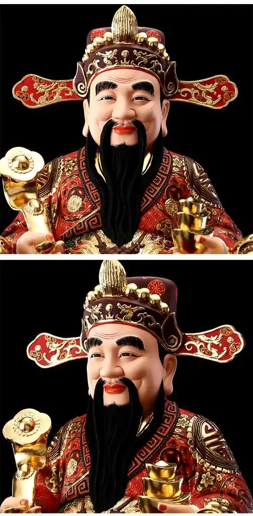 手工彩绘木雕文财神比干财神爷佛像家用客厅门厅摆件 12寸30厘米高