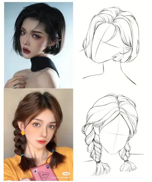 女生发型线稿练习