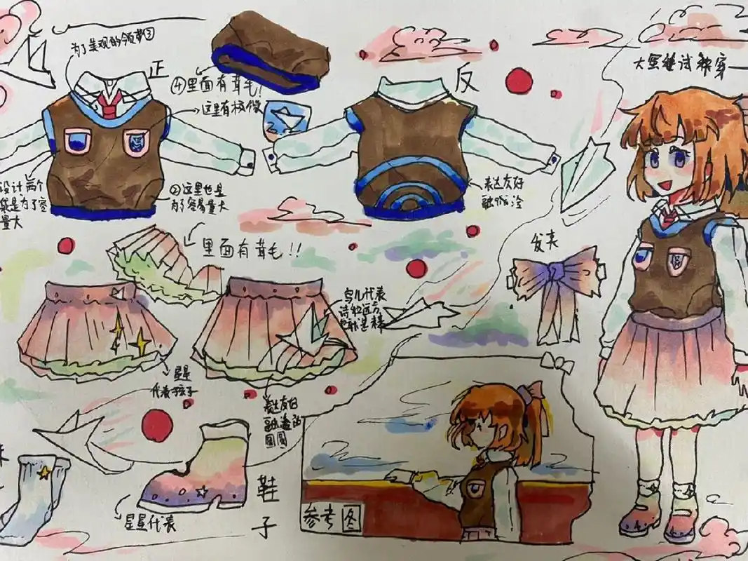 小学美术六年级～设计校服作品 本课内容是设计校服,在作业不局限于