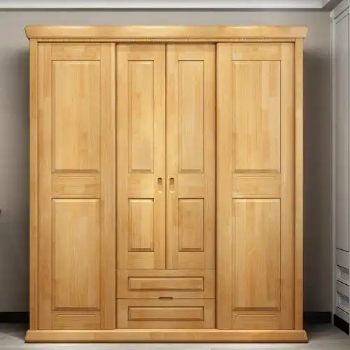 简约现代实木衣柜经济型卧室家具四门推拉大衣柜实木衣橱