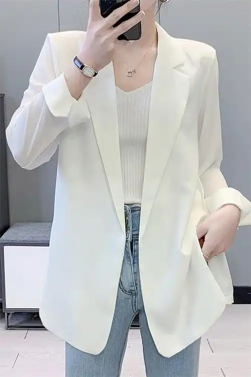 雪纺小西装外套女薄款春夏新款韩版洋气网红爆款白色西服上衣
