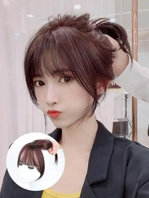 柏依诗网红法式八字刘海假发片女齐斜流留海中分真发补发自然空气假
