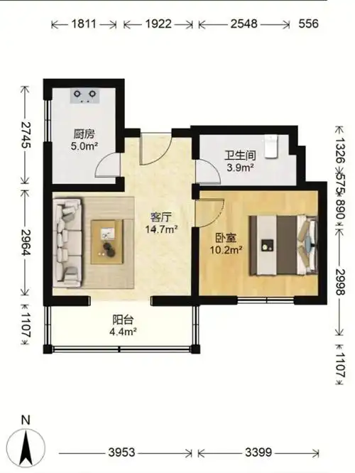 海淀新街口50平小户型353万带学区