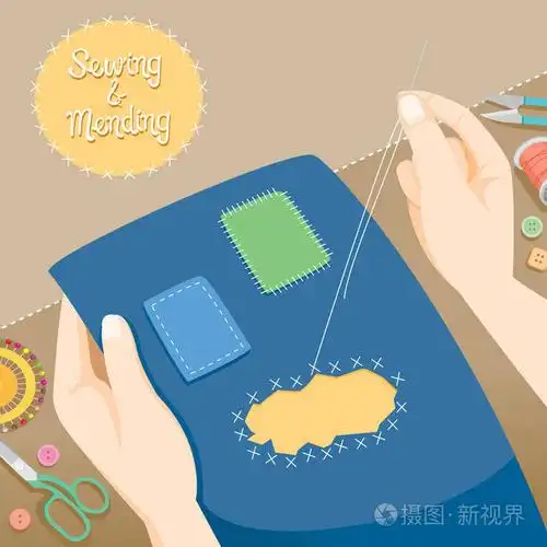 人们手打补丁的衣服,在刺绣箍插画-正版商用图片0oiyh6-摄图新视界