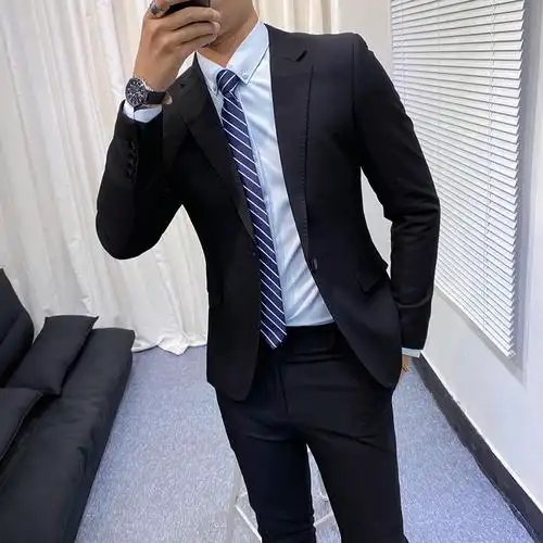 韩国新款时尚英伦风休闲西装套装男韩版修身青年西服套装