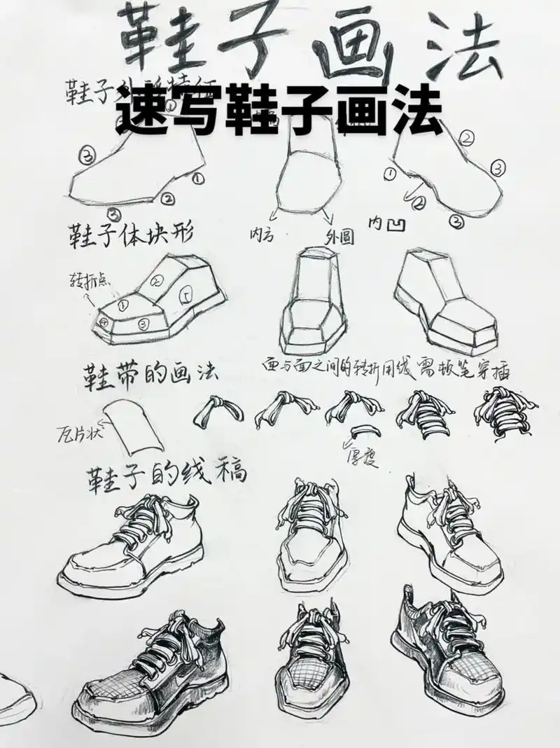 速写鞋子画法  1,前大后小的原理不明白!前面鞋子画小小  - 抖音