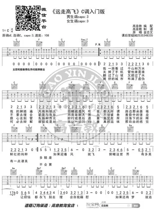 畅享全场高清专属优质乐谱金志文远走高飞吉他弹唱c调良好市民2156