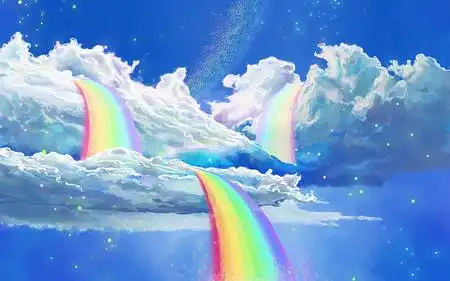 唯美梦幻天空七色彩虹蓝天白云原创插画素材