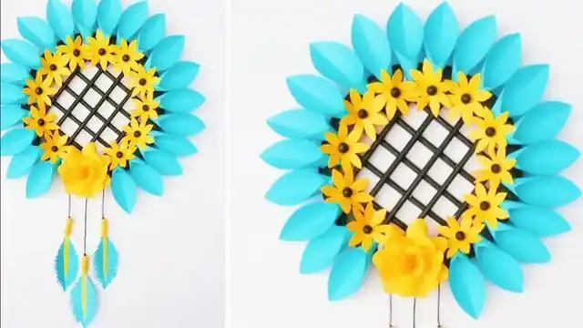 手工清新漂亮的栅格纸花墙上挂饰