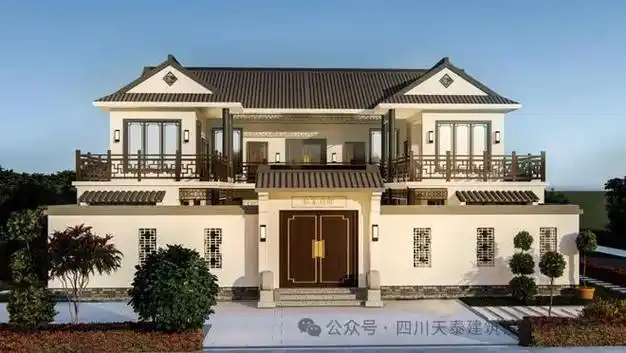 泸州二层新中式三合院别墅,古典与现代风格的结合,聚财之首选