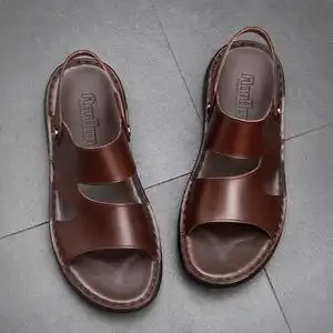 凉鞋男款真皮纯牛皮外穿两用凉拖鞋夏季沙滩鞋手工软底男士皮凉鞋