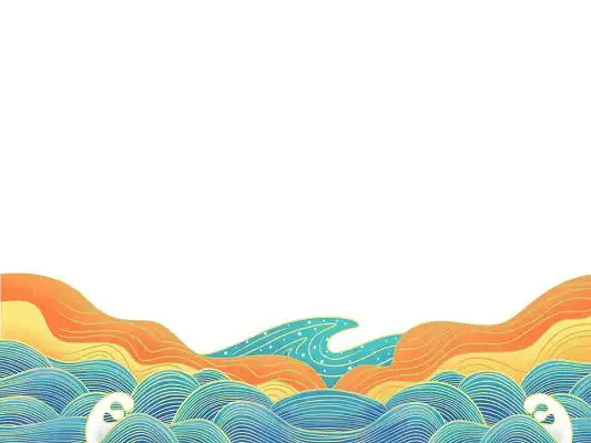 中国风国潮浪花海浪元素png素材红色背景金色边框国潮风新年标题边框