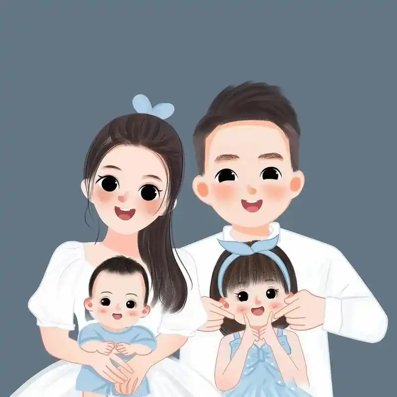 手绘q版全家福卡通头像