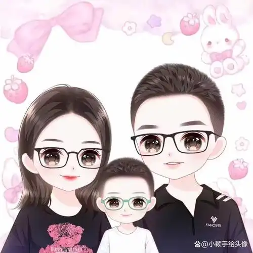 一家三口漫画头像,用手绘的方式记录温馨,甜蜜美好