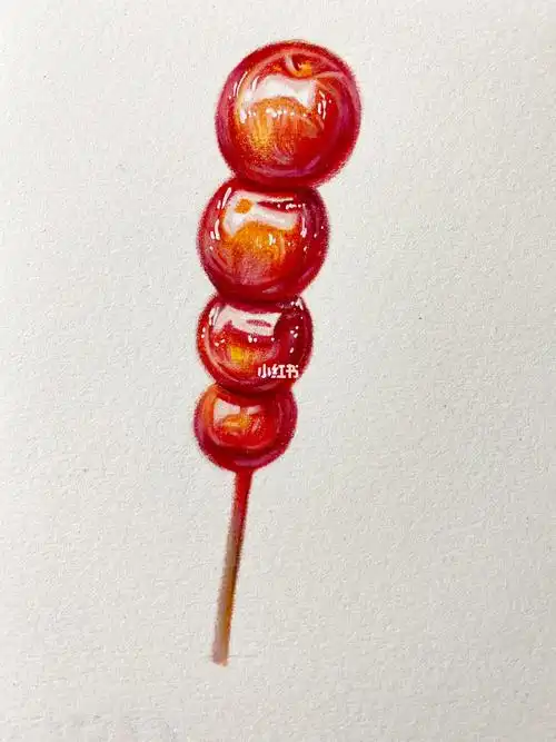 彩铅画冰糖葫芦零基础手残党都能学会哦