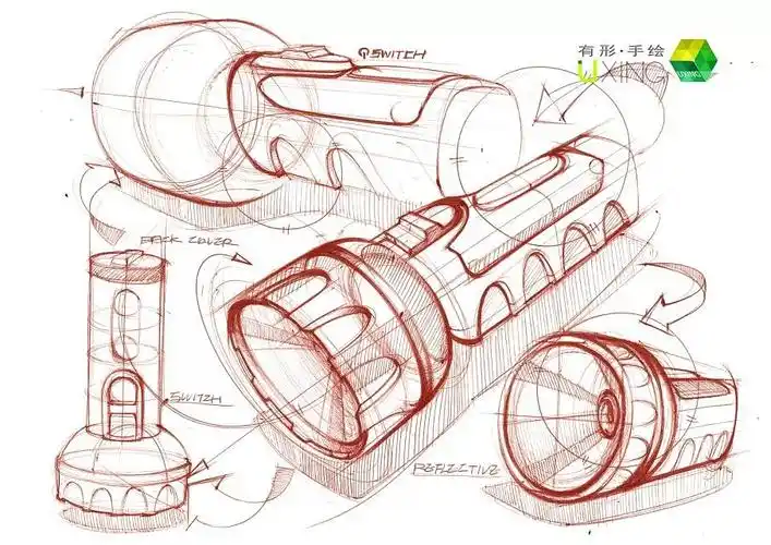 今天画的是手电筒,展示一个产品的各个角度,多种透视北京