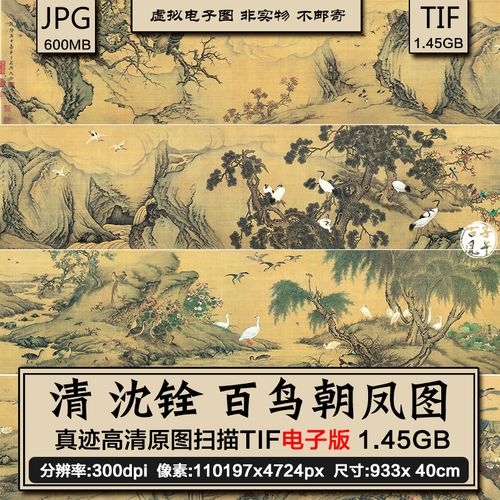 沈铨 百鸟朝凤图 全长卷 清代工笔花百鸟国画 高清电子版图片素材