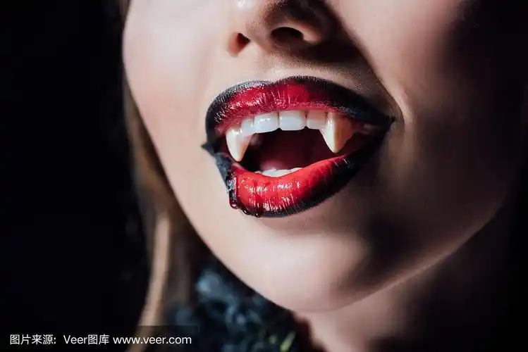尖牙,吸血鬼,黑色背景,女孩,分离着色