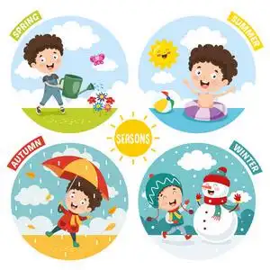 儿童和四季矢量插图照片