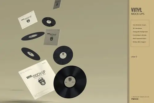 乙烯基黑胶唱片专辑封面设计样机