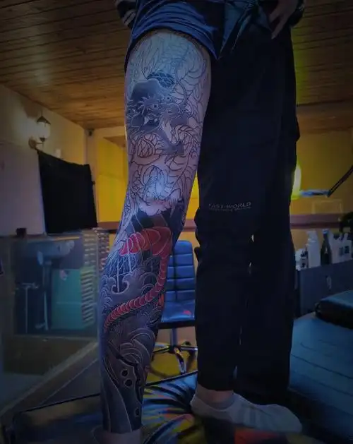 花腿龙未完成纹身图片腿部老传统纹身图案