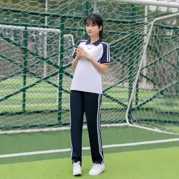 初中生夏季短袖t恤校服套装高中学生班服男女纯棉夏装蓝色学院风白色