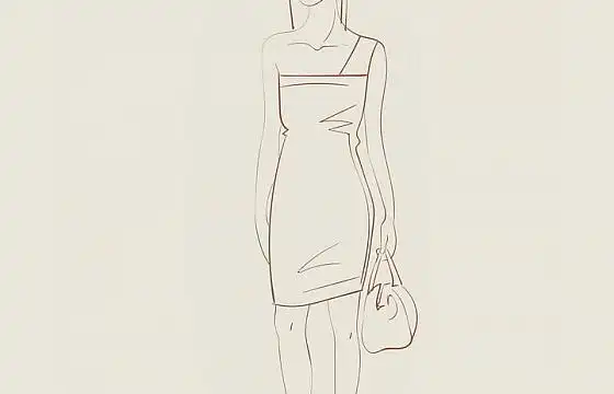 彩绘素描风格挎着手提包的时尚女郎png图片免抠矢量素材