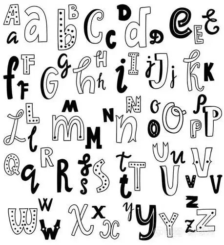 可爱英文手写字母,老式矢量字体.小写和大写的字母,好卡, 刻字, 海报