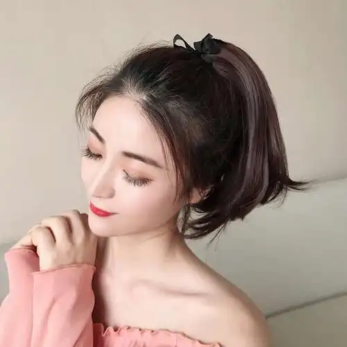 马尾新款超短假发绑带短款直发网红微卷外翻马尾