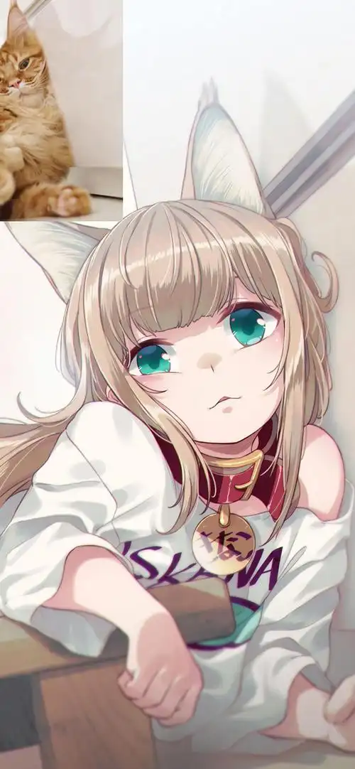 手机壁纸|猫系少女手绘动漫壁纸 ,萌化了