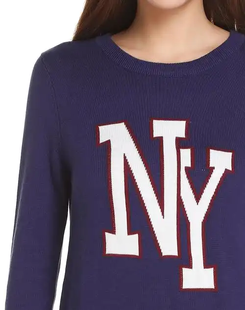 深紫蓝色时尚圆领长袖针织衫