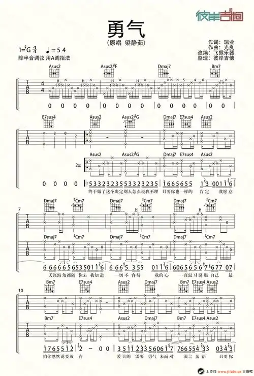 《勇气吉他谱》_梁静茹_g调_吉他图片谱3张