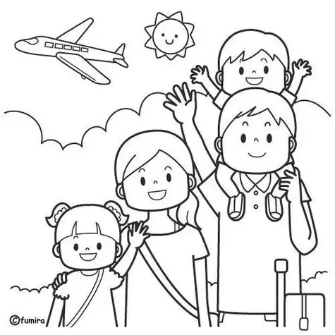 一家去公园游玩简笔画