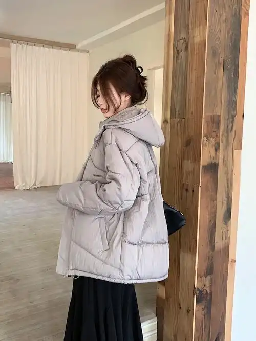 黑色羽绒棉服女短款新韩版宽松加厚小个子棉衣冬季外套 - 17网