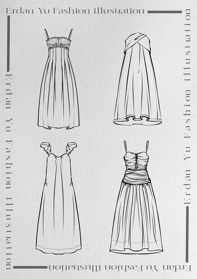 服装手绘/褶皱连衣裙合集95设计师必备.