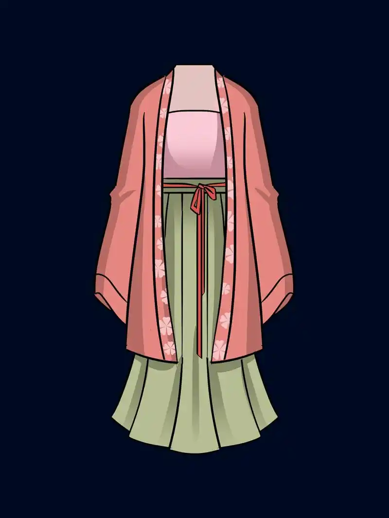 91手绘中国风汉服男女服饰卡通古代服装复古元素图案插画ps分层素材